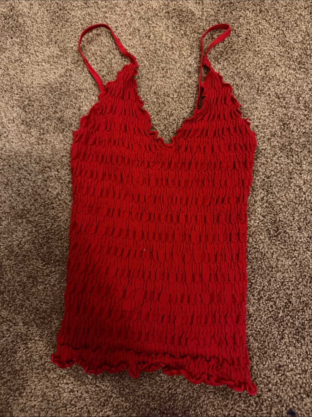 Free People Red Smocked V-Neck Cami